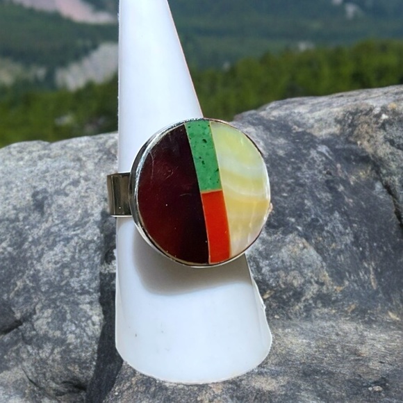 🌺Artisan Sterling & Inlaid Stone Ring - Picture 2 of 13